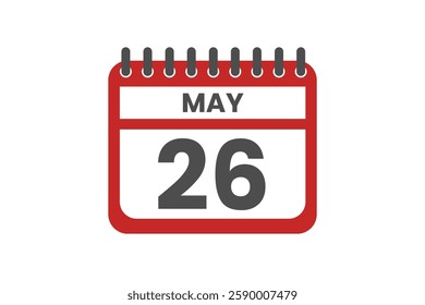 26 May month single day vector, illustration, calendar with red, black and white color background calendar May 26