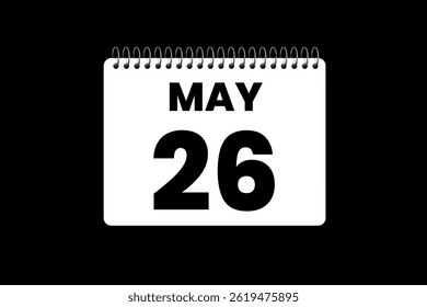 26 may month single day vector, illustration, calendar with black and white color background calendar icon of may 26