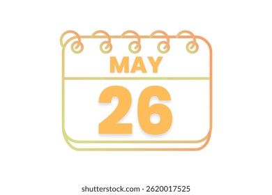 26 Mai Monat einzelne Tag Vektor, Illustration, Kalender mit orange, gelb, braun und weiß Farbe Hintergrund Kalender Symbol von Mai 26