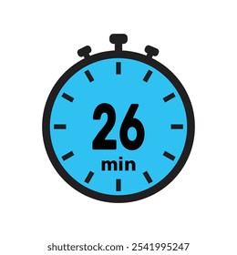 26 minute Timer, clock, stopwatch isolated icons. Countdown timer symbol. Minute timer, Time measure, Chronometer, Alarm.