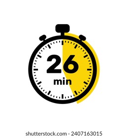 26 Minutes Analog Clock Icon white background design.