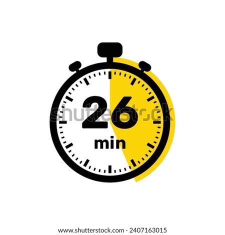 26 Minutes Analog Clock Icon white background design.