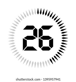 The 26 minutes or seconds, stopwatch vector icon, digital timer. clock and watch, timer.