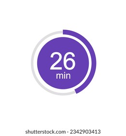 26 minutes timers Clocks, Timer 26 min vector illustration.