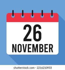 26 November Calendar. Blue Background. Vector Calendar.