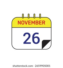 26 de noviembre Calendario Icono Diseño de Ilustración vectorial