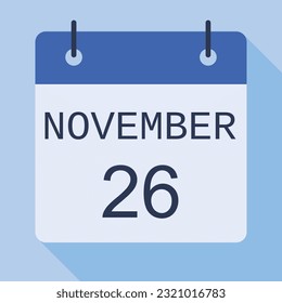 26 November Calendar, Vector Calendar.