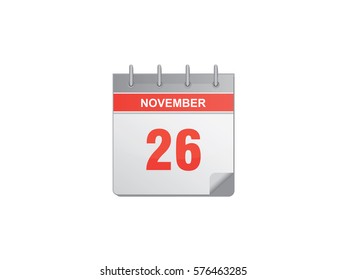 26 November red calendar vector illustration on white background