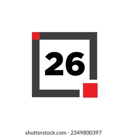 26 Zahlen mit einem grauen quadratischen Symbol. 26 Zahlenmonogramm.