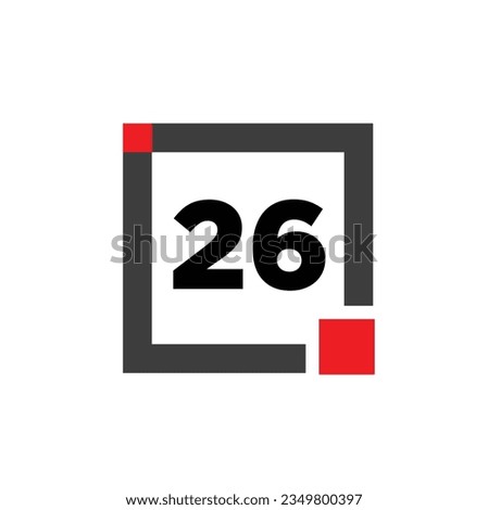 26 number with a gray square icon. 26 number monogram.