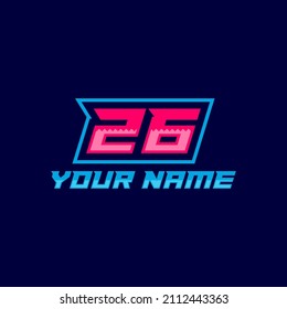 26 Number logo with fast speed lines. Vector sport style typeface, sports club.