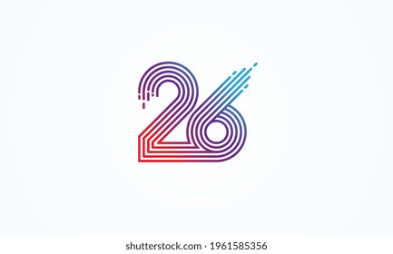 26 Number Logo, number 26 monogram line style, usable for anniversary, business and tech logos, flat design logo template, vector illustration
