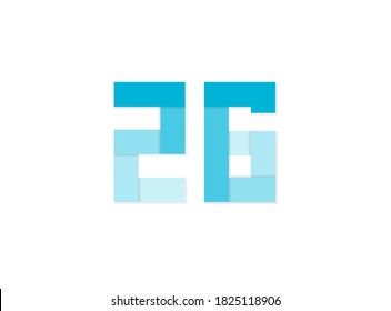 26 números, logotipo vectorial, fuente de diseño de corte de papel de tonos azules .Aislado sobre fondo blanco. Ilustración Eps10