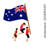 26 october 2022 these three teenagers running while waving the flag happy national day for the country of australia