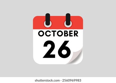 26 October calendar icon text page monthly web design on red, white, black and ash background vector, icon, or illustration with the month of October 26