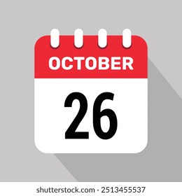 26 de outubro calendário ícone vetor página web ilustração plano de fundo design.