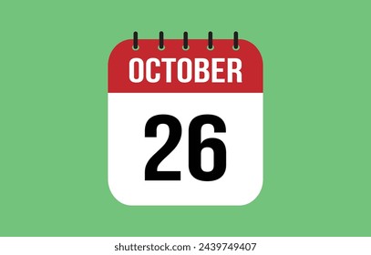 26 October Calendar. October Calendar Vector Illustration.