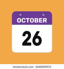 26 de octubre Diseño web mensual de la página de texto del icono del calendario.