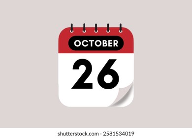 26 October month single day vector, illustration, calendar with rose red, black and off-white color background calendar October 26