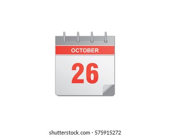 26 October red calendar vector illustration on white background