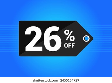 26% off. Black and blue tag with Twenty Six Percent discount. Shopping concept vector. Vector illustration.