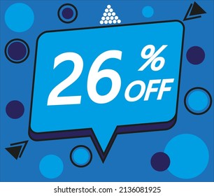 26% off. Blue banner for sales discount.