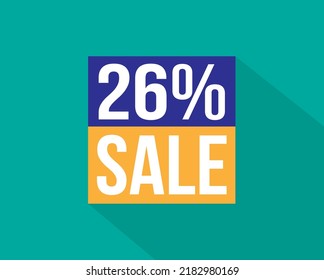26% off. Blue and orange banner for discounts and promotion. Design for web and online sales.