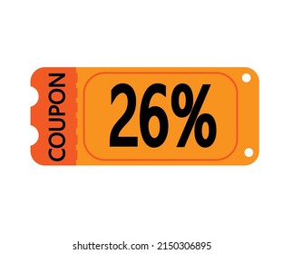 26% Off Coupon Vector. Orange Perforated Coupon Template On White Background For Stores