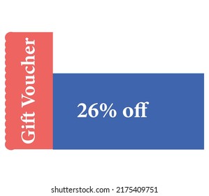 26 % Off Gift Voucher Sign and label vector and illustration art with fantastic font Pink and Blue color variation in white background