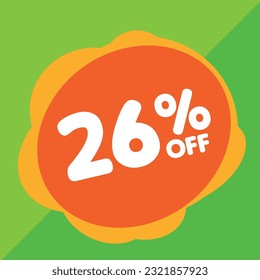 26% off per cent, percentage number in a colored circle, promotion, big sale, colorful background