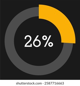 26 percent circle chart infographic template.Circle percentage diagram on black background vector illustration.