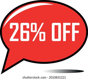 26 percent off red balloon, floating balloon for discount promotional offers, super sale, super offer, reduct balloon with white font and dark shadow