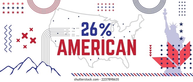 26% percentage American sign label vector art illustration with fantastic font and red blue color background. A True American Design.
