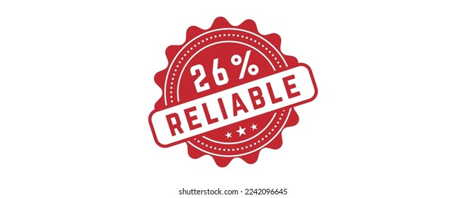 26% percentage reliable sign label vector art illustration with fantastic font and red color.