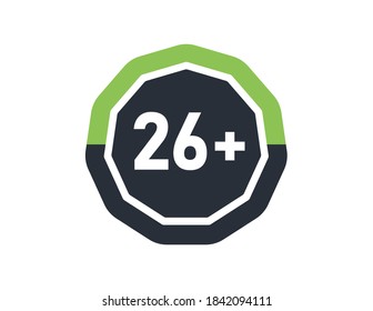 26 plus isolated on white background. Number of 26 plus 