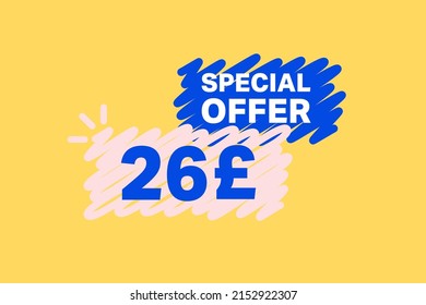 26 Pound OFF Sale Discount banner shape template. Super Sale 26 Special offer badge end of the season sale coupon bubble icon. Modern concept design. Discount offer price tag vector illustration.