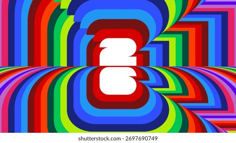 26 con el fondo psicodélico de las rayas del arco iris. Fondo de color arcoíris de rayas curvas y repetitivas.