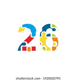 26 Puzzle number illustration. Vector Eps10