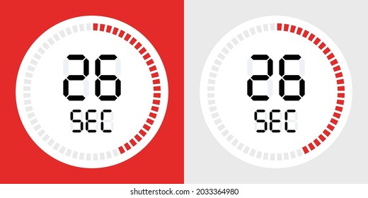 26 seconds counting timer icon. Digital timer symbol