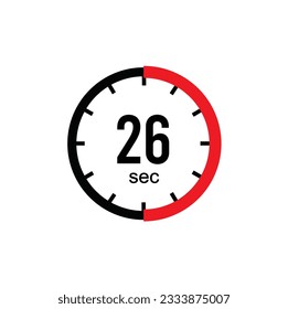 26 seconds timer clock. 26 sec stopwatch icon countdown time digital stop chronometer.