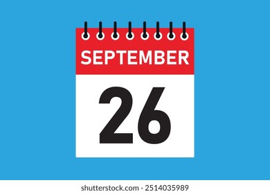 26 September . 26th september  professional modern exclusive daily calendar design. Meeting schedule flat icon icon design. White and red colour  paper. White,black color text. Vector illustration eps