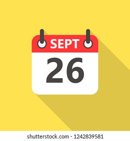 26 september calendar flat style icon with long shadow.