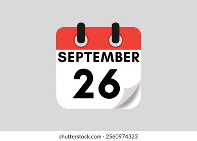 26 September calendar icon text page monthly web design on red, white, black and ash background vector, icon, or illustration with the month of September 26