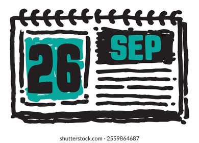 26 September date long table calendar - A simple yet elegant line art illustration of a table date calendar captures the essence of organization and timekeeping and note lines sketch art