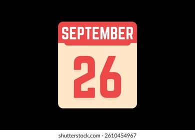 26 September icon text page monthly web design on coral, white, tangerine and black background vector, icon, or illustration with the month of September 26