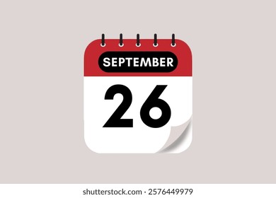 26 September month single day vector, illustration, calendar with rose red, black and off-white color background calendar September 26