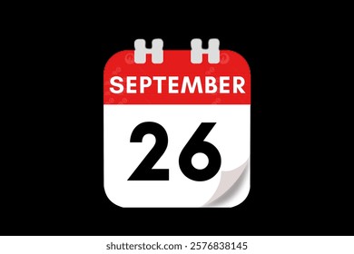 26 September month single day vector, illustration, calendar with red, gray, white and black color background calendar September 26