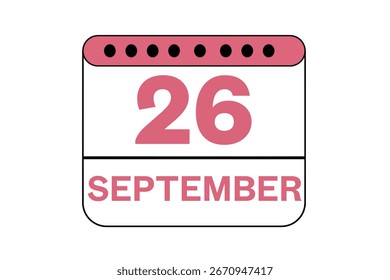 26. September Monat einzelne Tag Vektor, Illustration, Kalender mit Pfirsich, schwarz-weiße Farbe Hintergrund Kalender Symbol vom 26. September