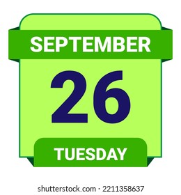 26 de septiembre, martes. Plantilla de fecha. Diseño útil para la promoción de calendarios o eventos. Ilustración vectorial Archivo EPS 10. Aislado sobre fondo blanco.
