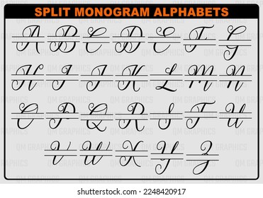 26 Split Monogram Alphabet SVG, EPS, DXF, png, Split Frame Alphabet, Cut File for Cricut, Silhouette, 26 Individual Cut Files svg